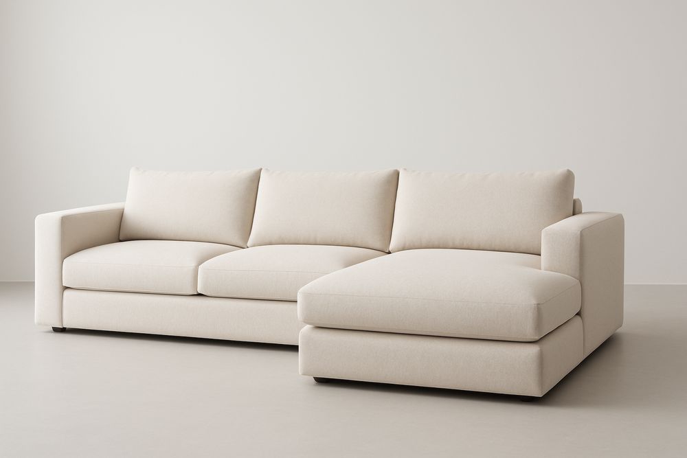 Sofa narożna tkanina beżowa z bukową ramą