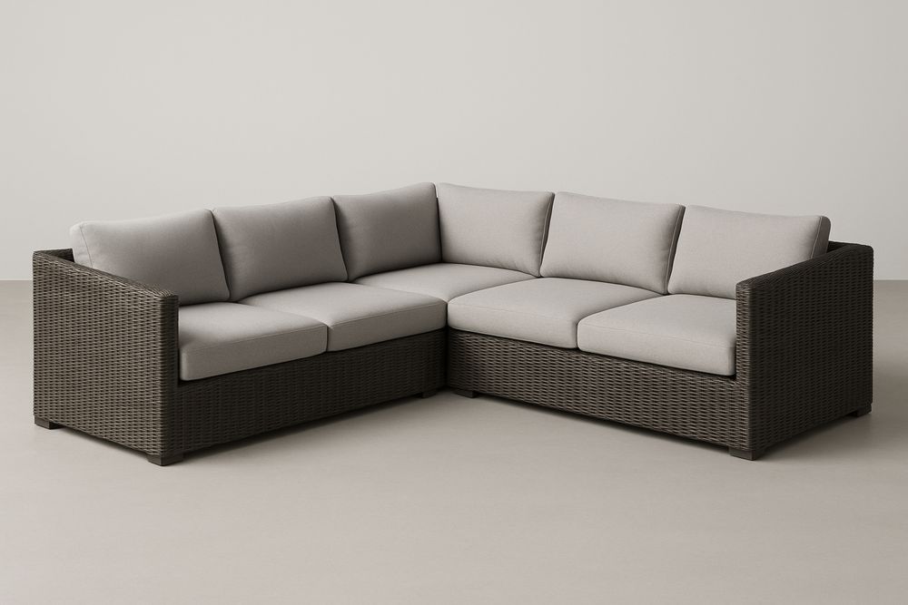 Narożnik ogrodowy z technorattanu z szarymi poduszkami