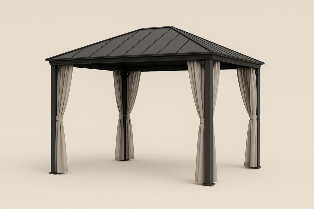 Altana ogrodowa metalowa z aluminiowym dachem i zasłonami