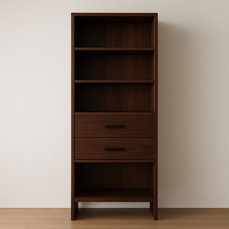 Regał drewniany z półkami i szufladami ciemnobrązowy 200x80x40 cm