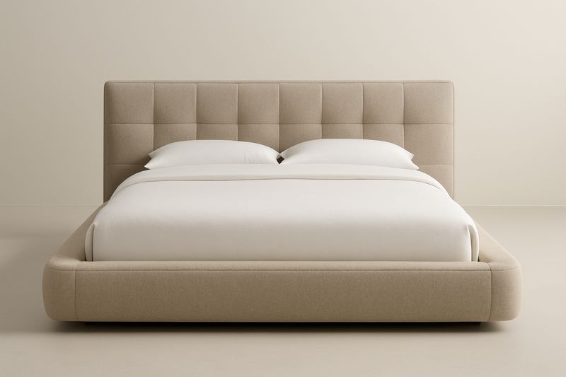 Łóżko tapicerowane z tkaniny beżowe 200x150 cm