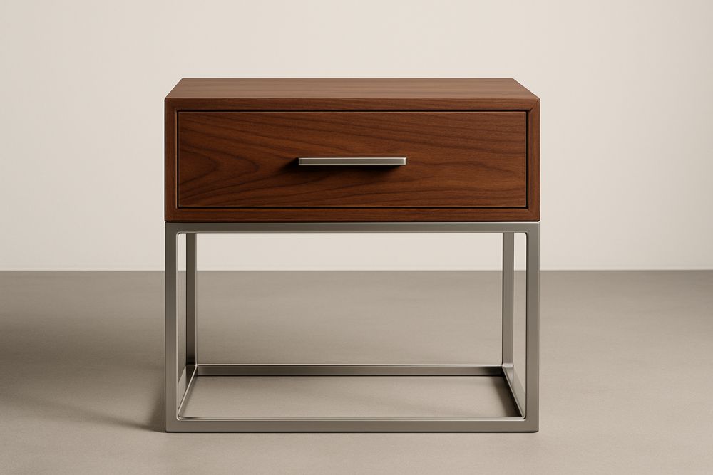 Stolik nocny drewno orzech stal nierdzewna 60x40x50(dł.×szer.×wys.) cm