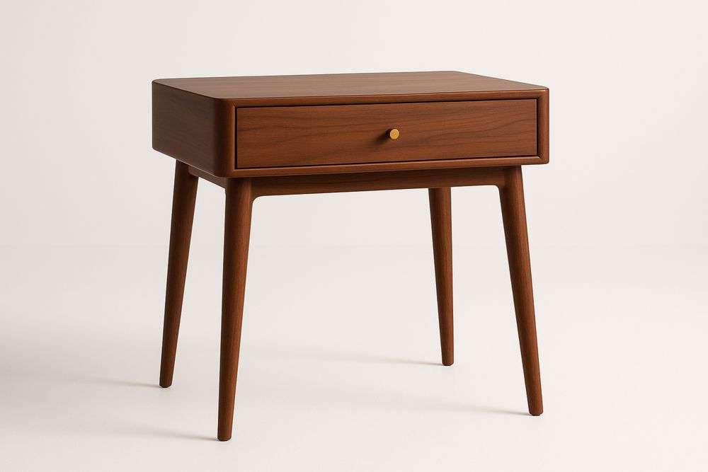 Stolik nocny drewniany z szufladą, brązowy, z litego drewna