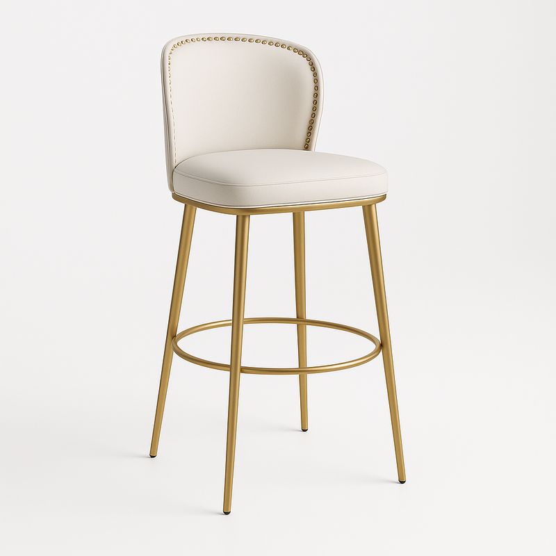 Stołek barowy metalowy złoty beżowy tapicerowany