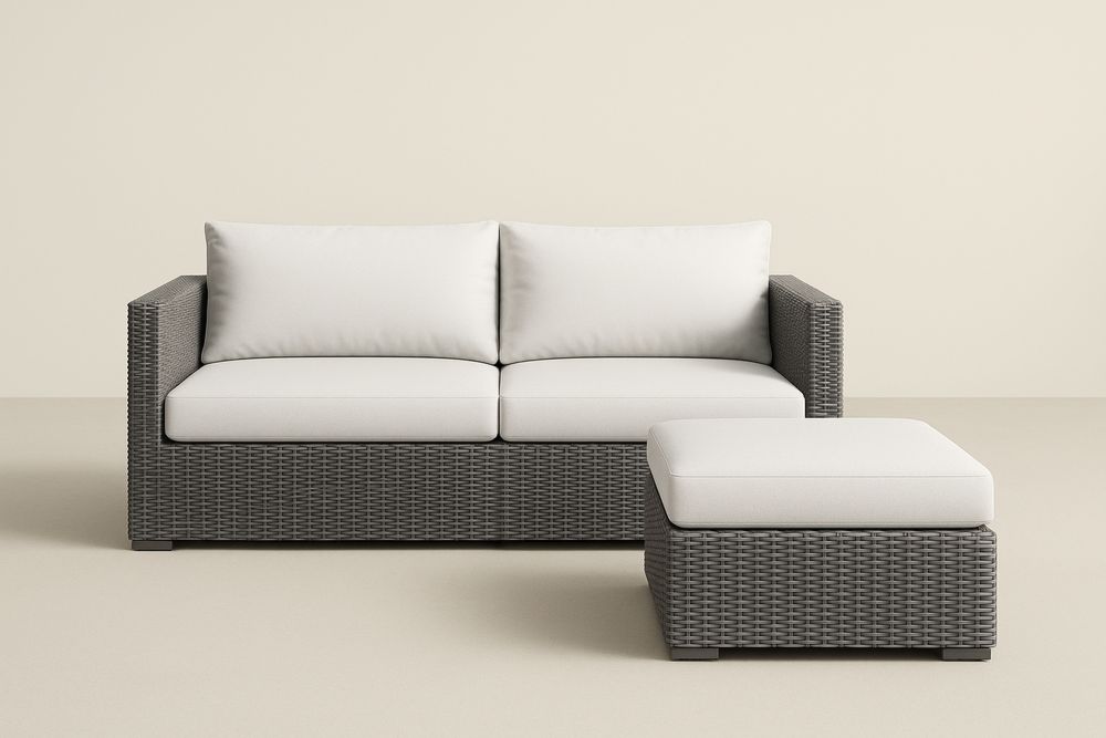 Sofa dwuczęściowa z technoratanu biało-szara