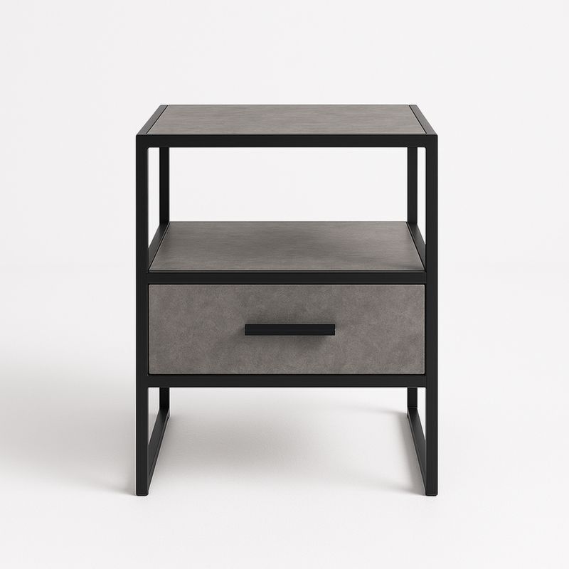 Metalowy stolik nocny z szufladą czarny/szary laminat 50x40x30 cm
