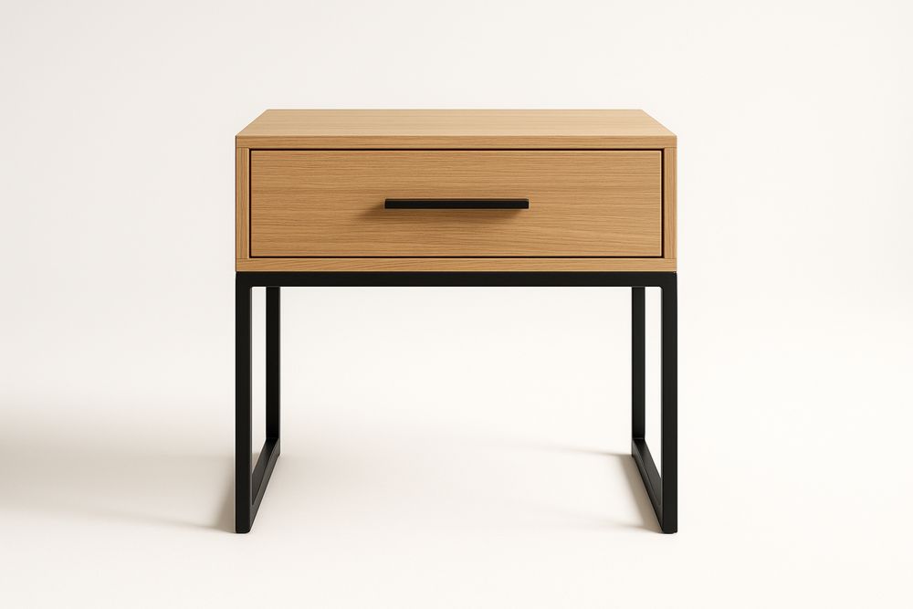 Stolik nocny z płyty drewnopochodnej i stal, kolor dąb 50x40x55(dł.×szer.×wys.) cm