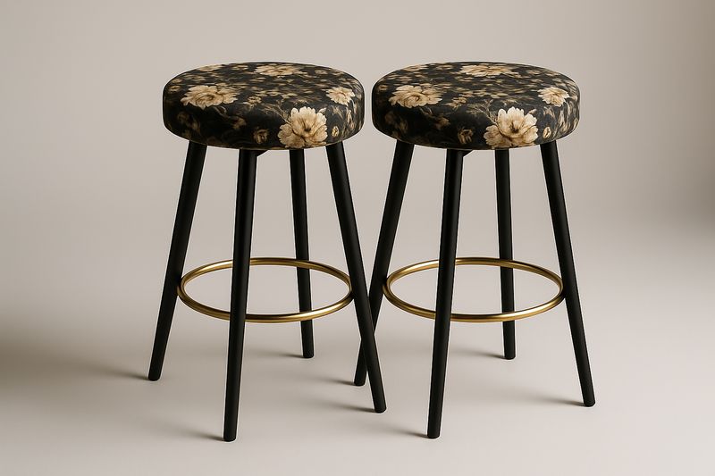 Zestaw dwóch stołków barowych z poliestru z kwiatowym wzorem