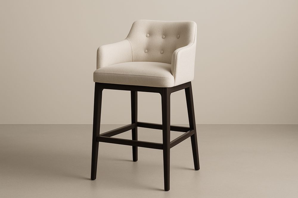 Beżowe krzesło barowe z drewna bukowego i poliestru