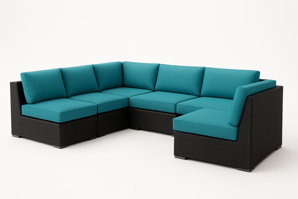 Zestaw narożnikowy rattan syntetyczny turkusowy poduszki