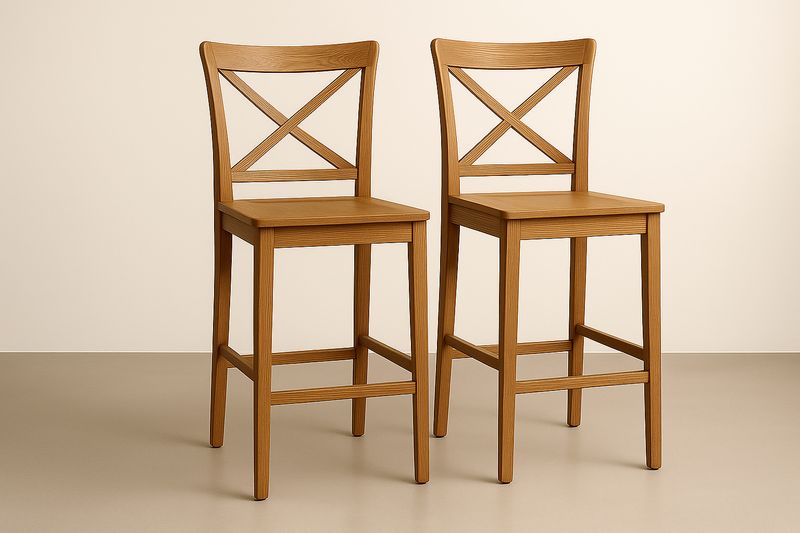 Zestaw hokerów drewnianych brązowych z krzyżowym oparciem