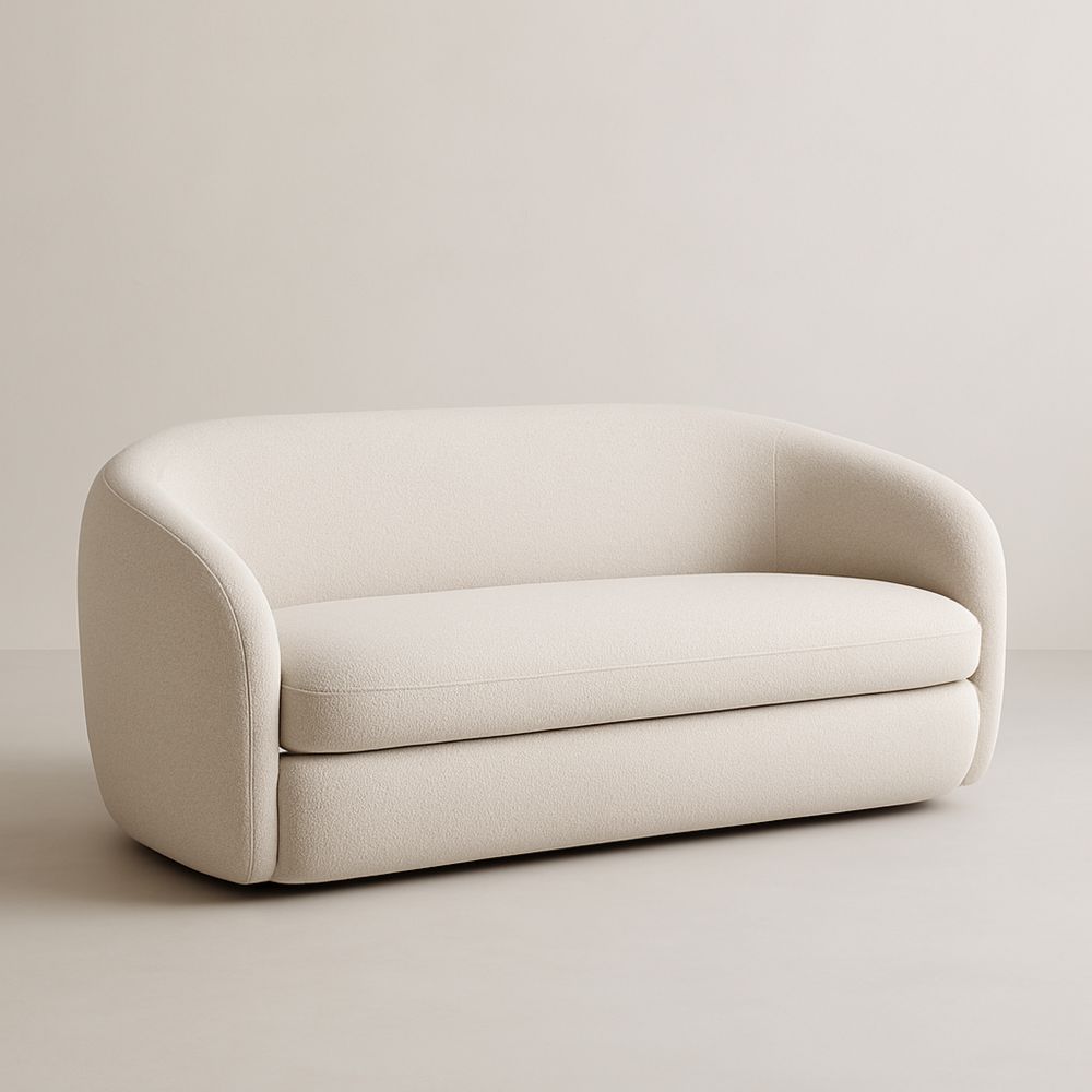 Dwuosobowa sofa owalna z tkaniny beżowa 180 cm