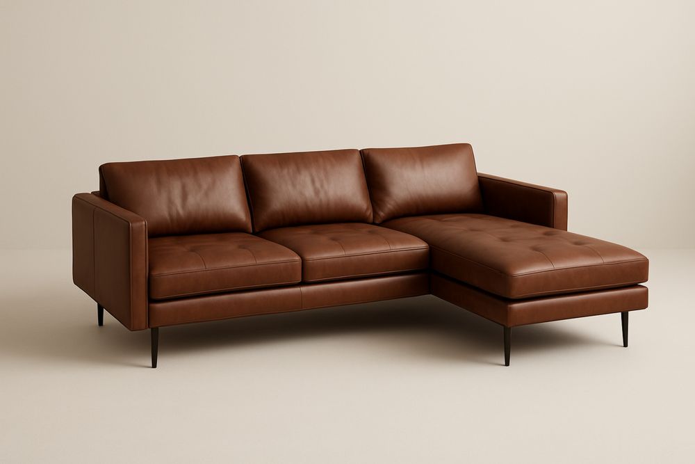 Narożnik skórzany brązowy z metalowymi nogami