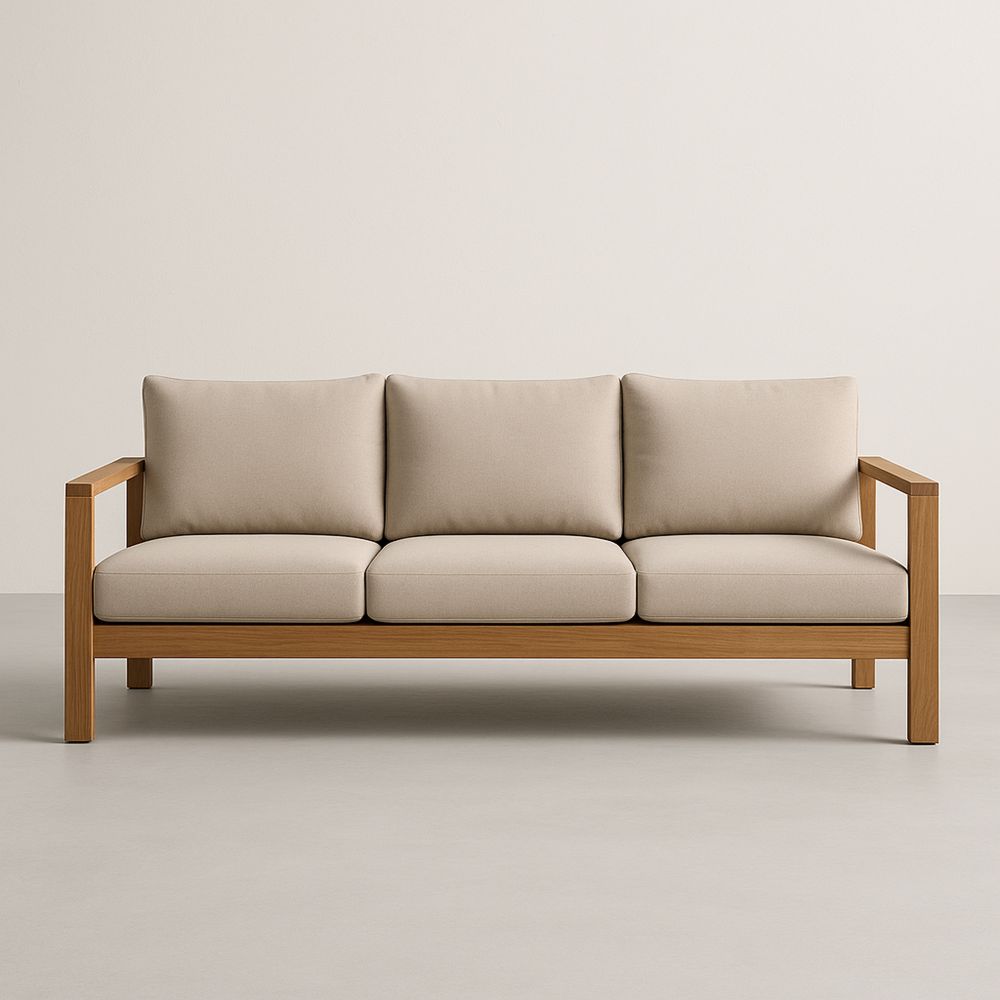 Sofa trzyosobowa z drewna dębowego z poduszkami