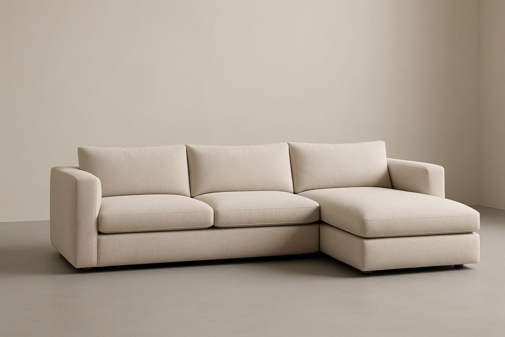 Sofa narożna beżowa z tkaniny poliestrowej 230x160x85 cm