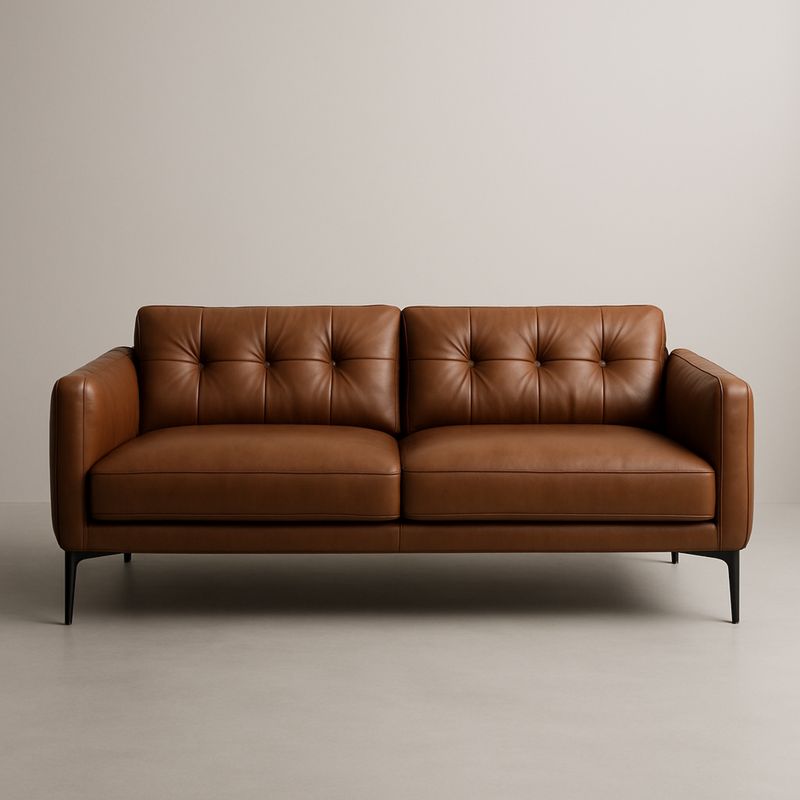 Sofa trzyosobowa skórzana brązowa stalowe nogi