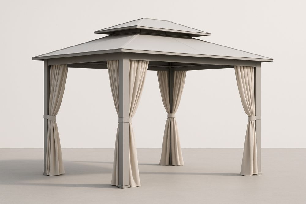 Pawilon ogrodowy z aluminium i poliestru z zasłonami beżowy