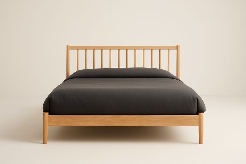 Łóżko podwójne z litego drewna dębowego 160×200 cm, naturalne wykończenie, z listwami pod materacem, wymaga montażu