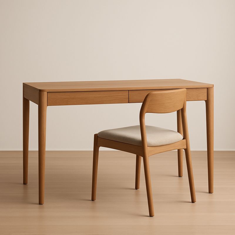 Zestaw biurko i krzesło z drewna dębowego z beżowym siedziskiem