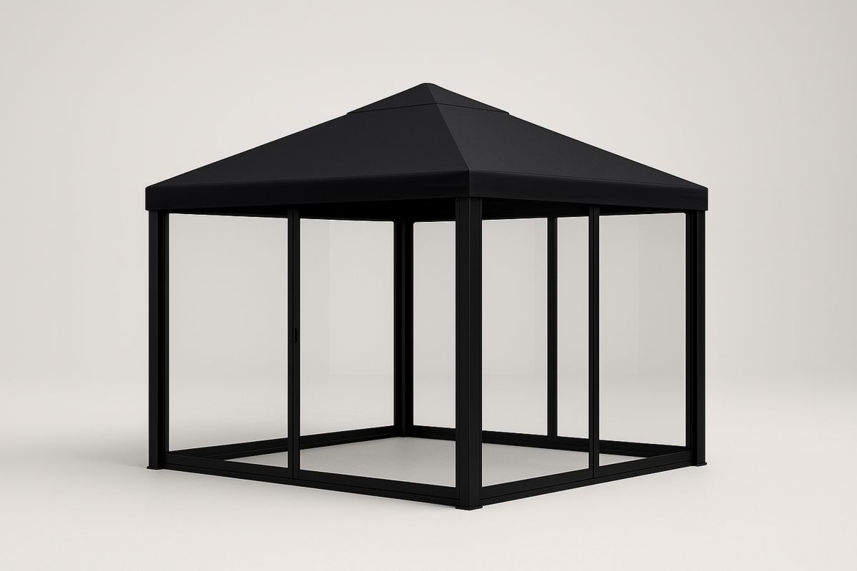 Altana ogrodowa aluminiowa czarna z hartowanego szkła 300x300x250cm