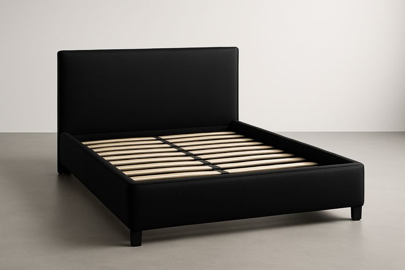 Łóżko tapicerowane z PU czarne 140x200 cm