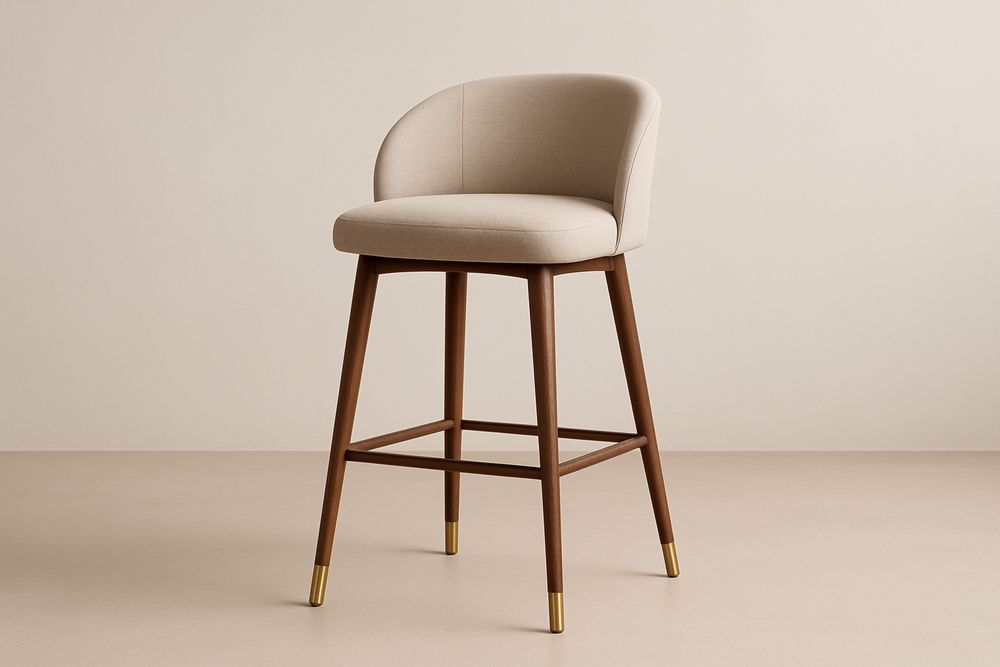 Hoker tapicerowany poliester drewno beżowy