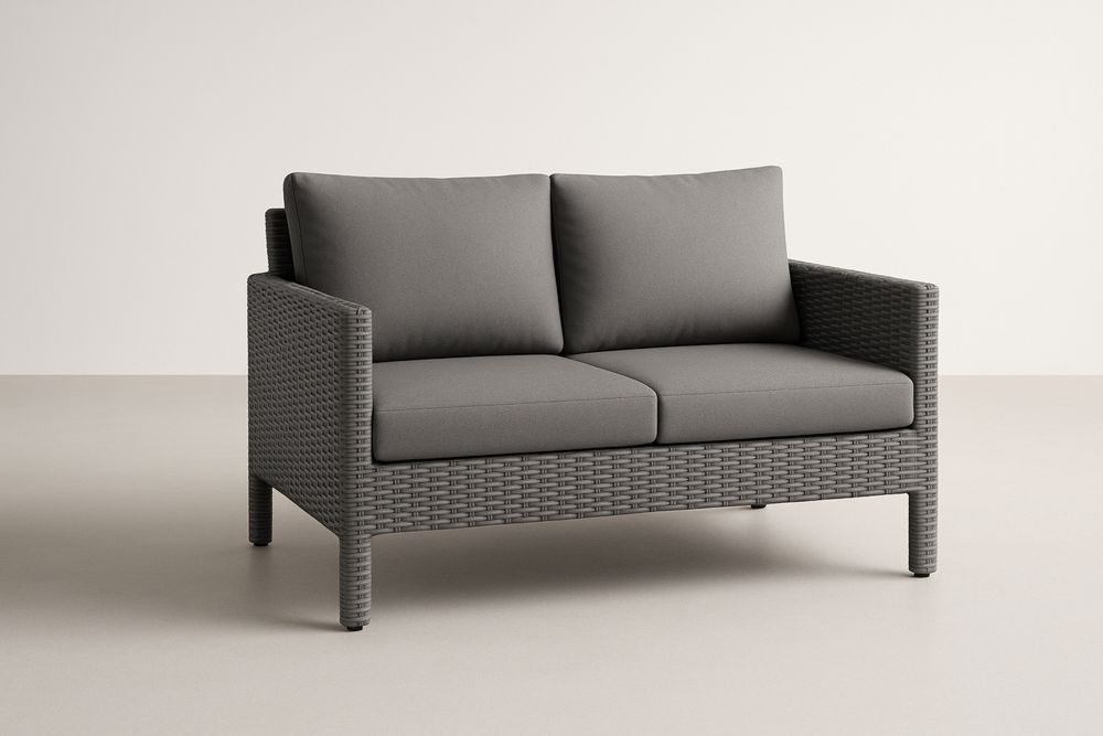 Dwuosobowa sofa ogrodowa z technorattanu z poduszkami szara