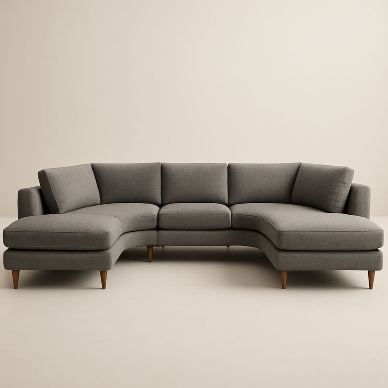 Szary narożnik tapicerowany poliester z nogami drewnianymi