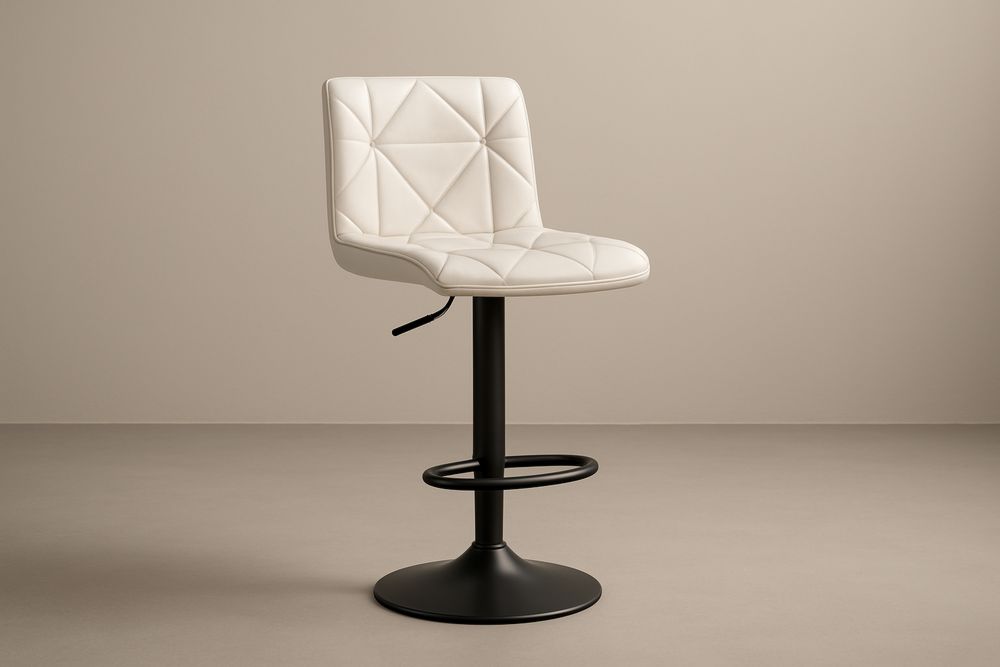 Krzesło barowe obrotowe z białej ekoskóry z metalową czarną podstawą