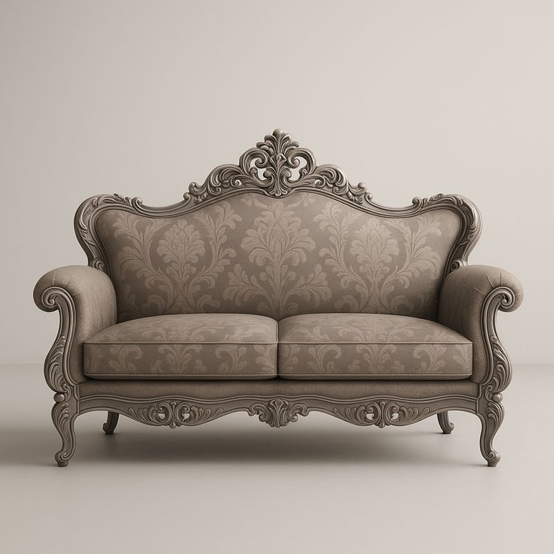 Sofa dwuosobowa z drewna litego i tkaniny poliestrowej w kolorze Beżowym