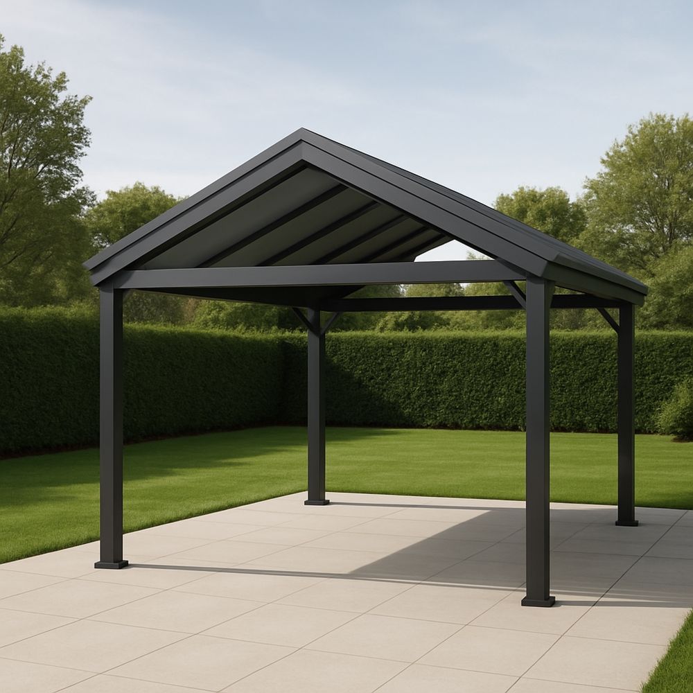 Altana ogrodowa metalowa z dachem poliwęglanowym ciemnoszara