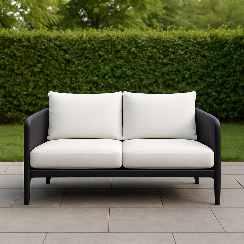 Dwuosobowa sofa ogrodowa aluminiowa biało-czarna