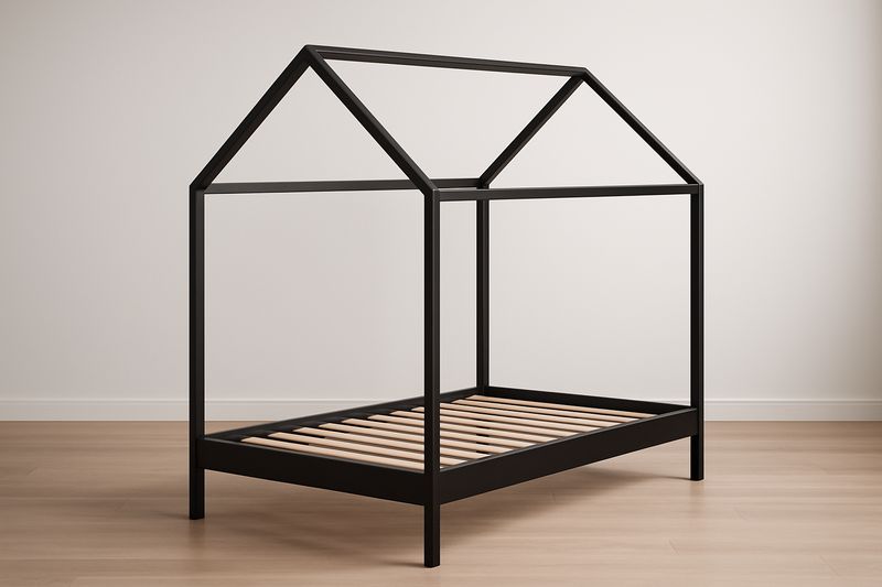 Łóżko dziecięce metalowe czarne domek 200x90 cm