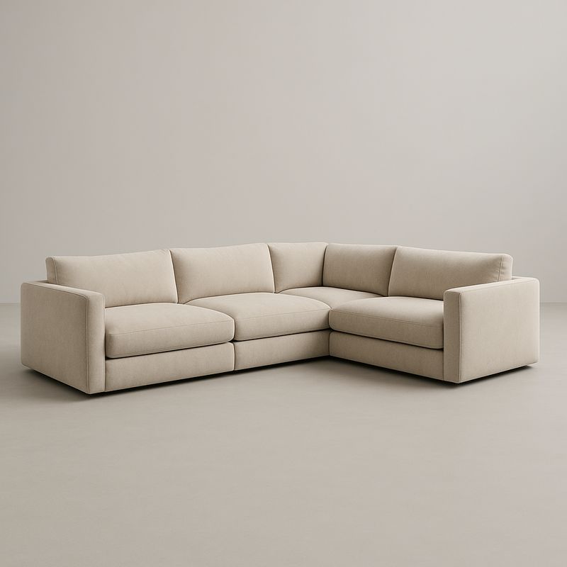 Narożna sofa z beżowej tkaniny 300x200x80 cm
