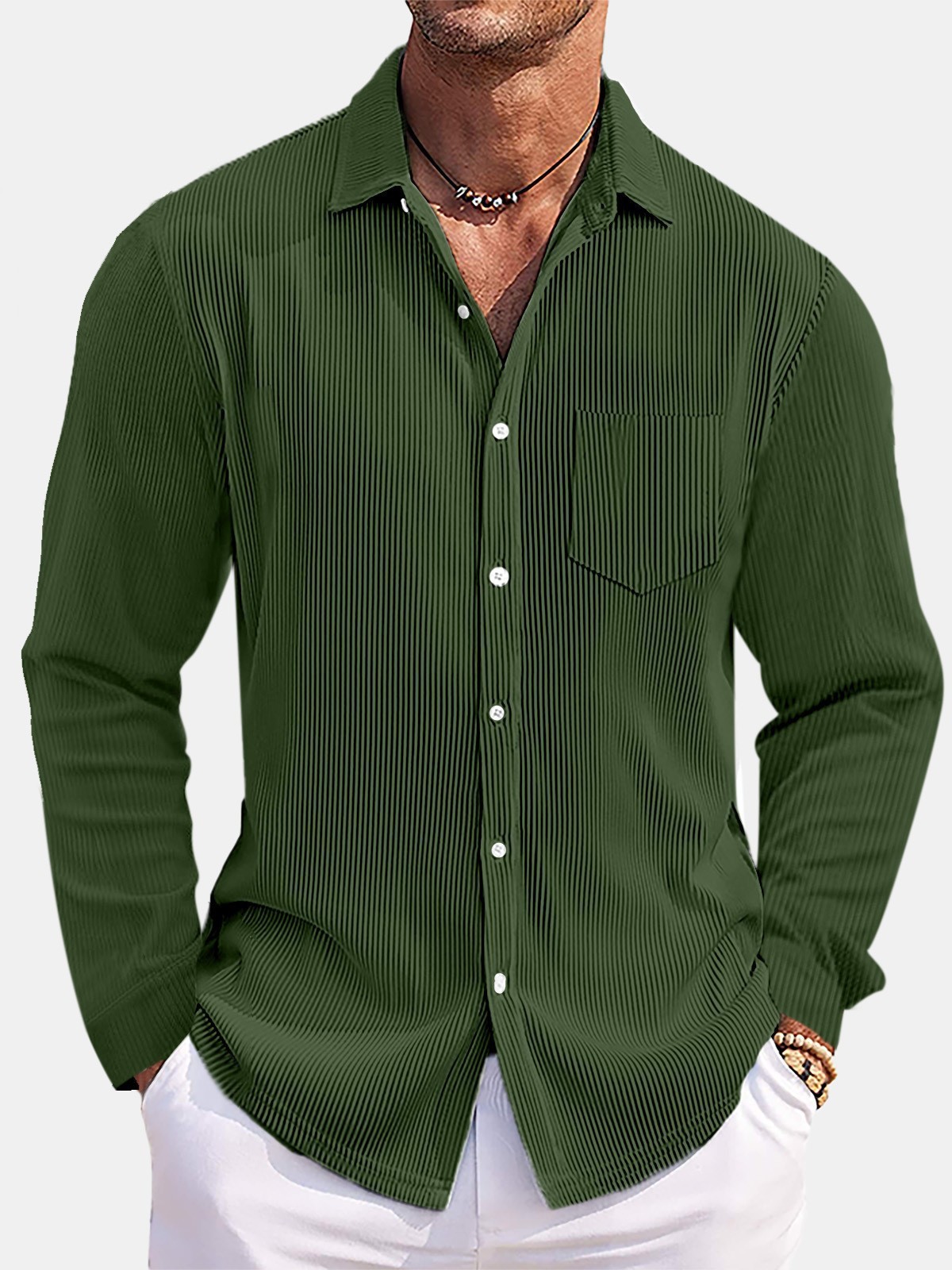 New Men's Solid-Color Loose-Fit, Comfortable Corduroy Long-Sleeve Shirt