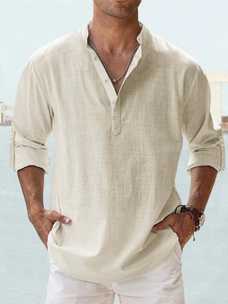 Men's  Cotton Linen Casual Long Sleeve Shirt