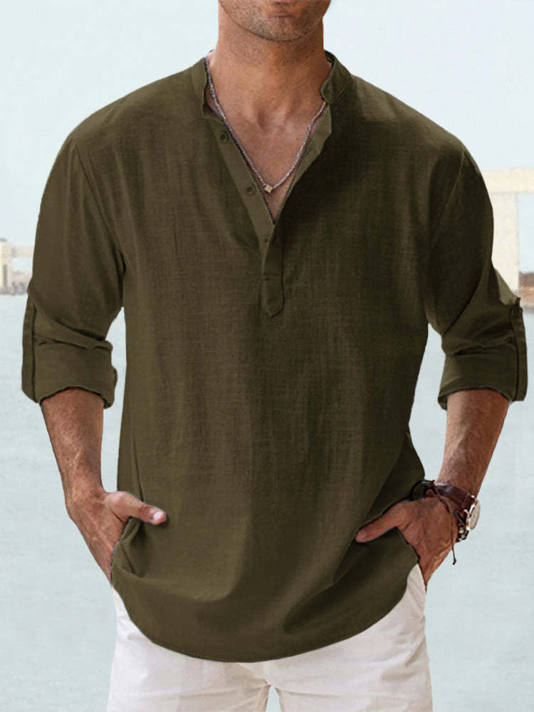 Men's  Cotton Linen Casual Long Sleeve Shirt