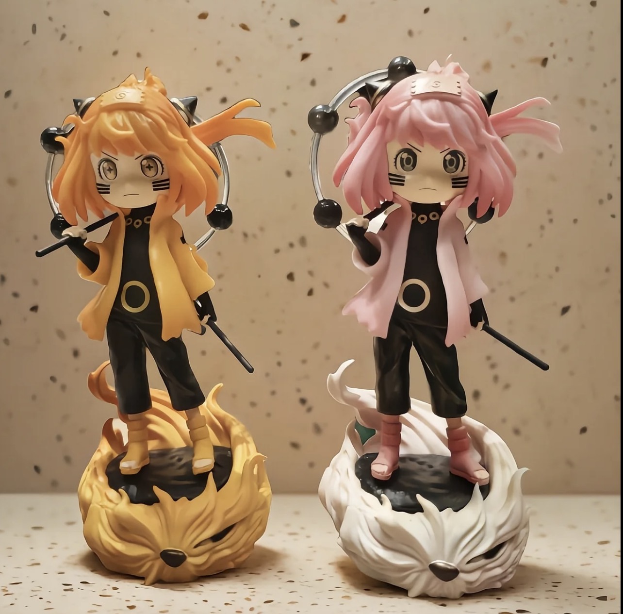 Spy x Family Anya Forger Figure Cosplay Naruto Uzumaki, Yellow/Pink 2 Color Options, Anime Collectible Statue Desktop Ornament