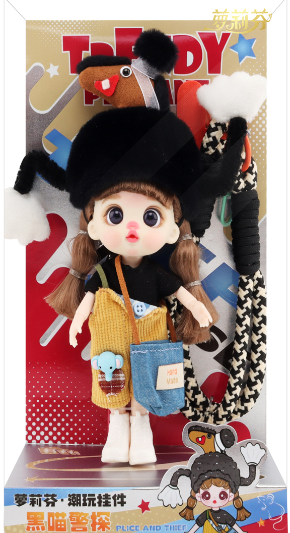 LUOLIFEN DOLL BLACK CAT DETECTIVE TRENDY DOLLS - PHONE PENDANT -