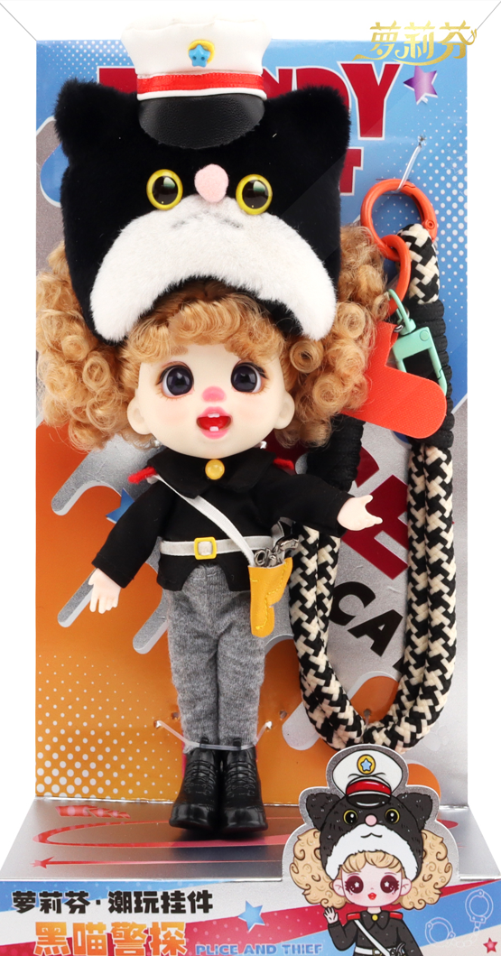 LUOLIFEN DOLL BLACK CAT DETECTIVE TRENDY DOLLS - PHONE PENDANT -