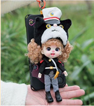 LUOLIFEN DOLL BLACK CAT DETECTIVE TRENDY DOLLS - PHONE PENDANT -