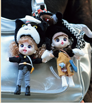 LUOLIFEN DOLL BLACK CAT DETECTIVE TRENDY DOLLS - PHONE PENDANT -
