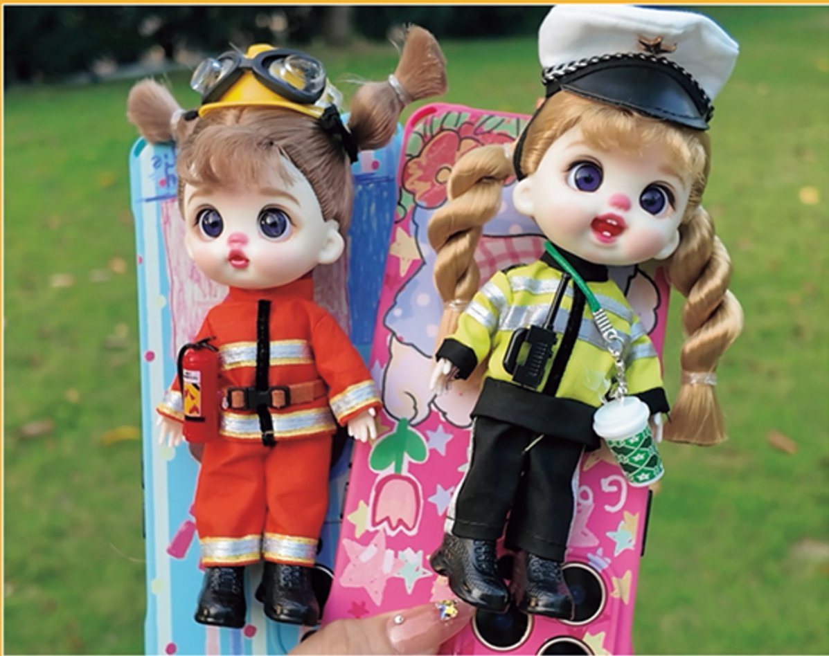 LUOLIFEN DOLL - FIREFIGHTERS AND TRAFFIC POLICE - TRENDY DOLLS - PHONE PENDANT