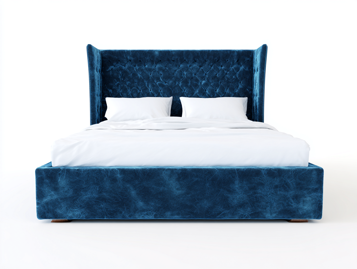 Doppelbett Polsterbett Samt 210x180x125 cm - Blau - Modernes Schlafzimmerdesign-Oakgonest