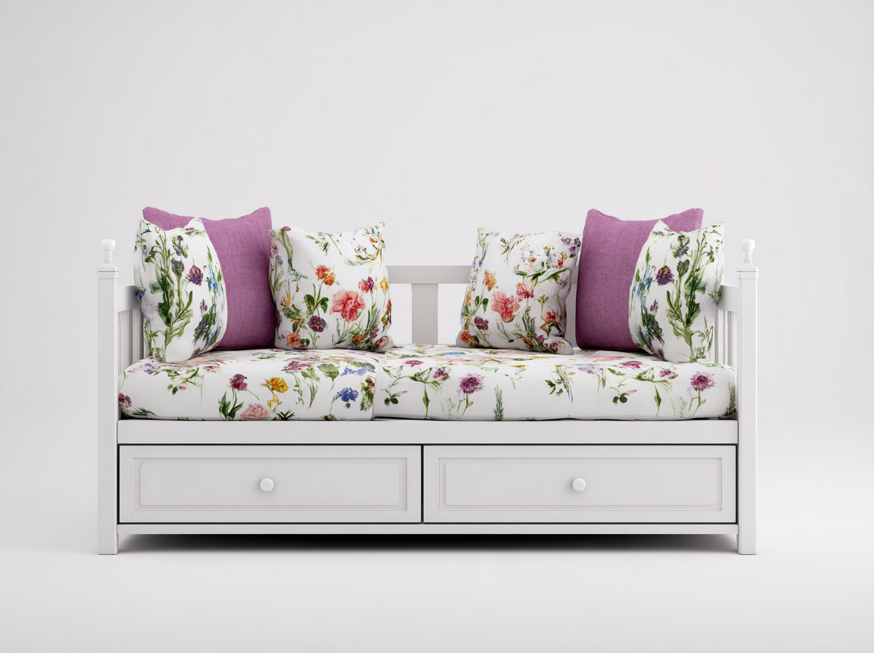 Schlafsofa Holz 200x90x85 cm - Weiß - mit Schubladen - Landhausstil für Schlafzimmer und Gästezimmer-Oakgonest