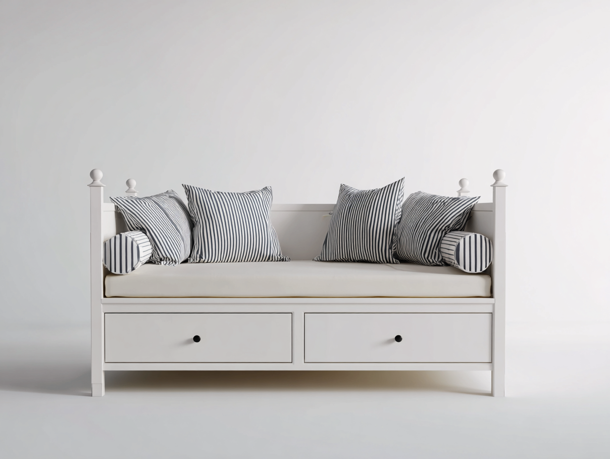 Schlafsofa Holz mit Stauraum 200x90x85 cm - Weiß - Landhausstil geeignet für Schlafzimmer und Gästezimmer-Oakgonest