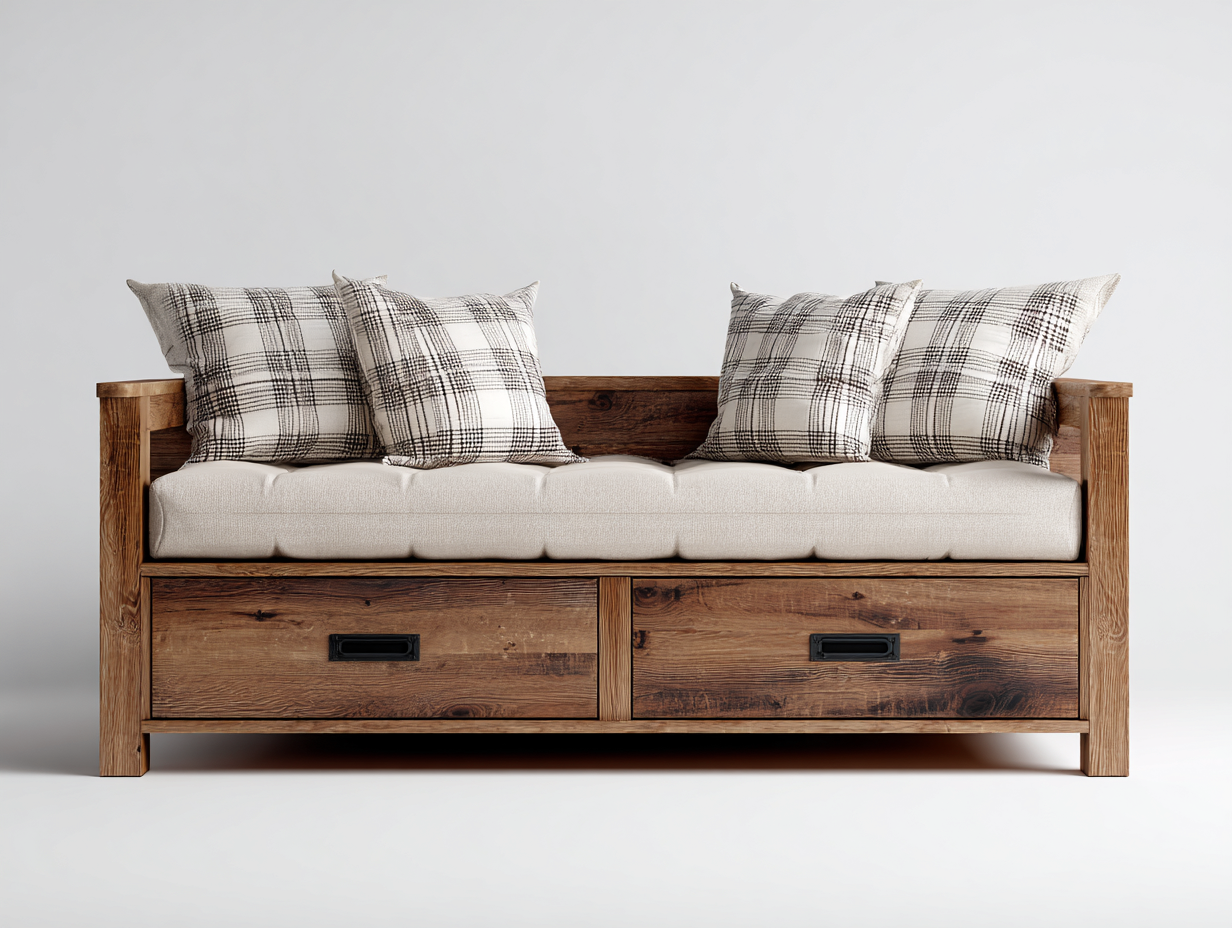 Schlafsofa Holz 200x90x85 cm - Braun - mit Schubladen - Rustikales Design für Schlafzimmer und Gästezimmer-Oakgonest