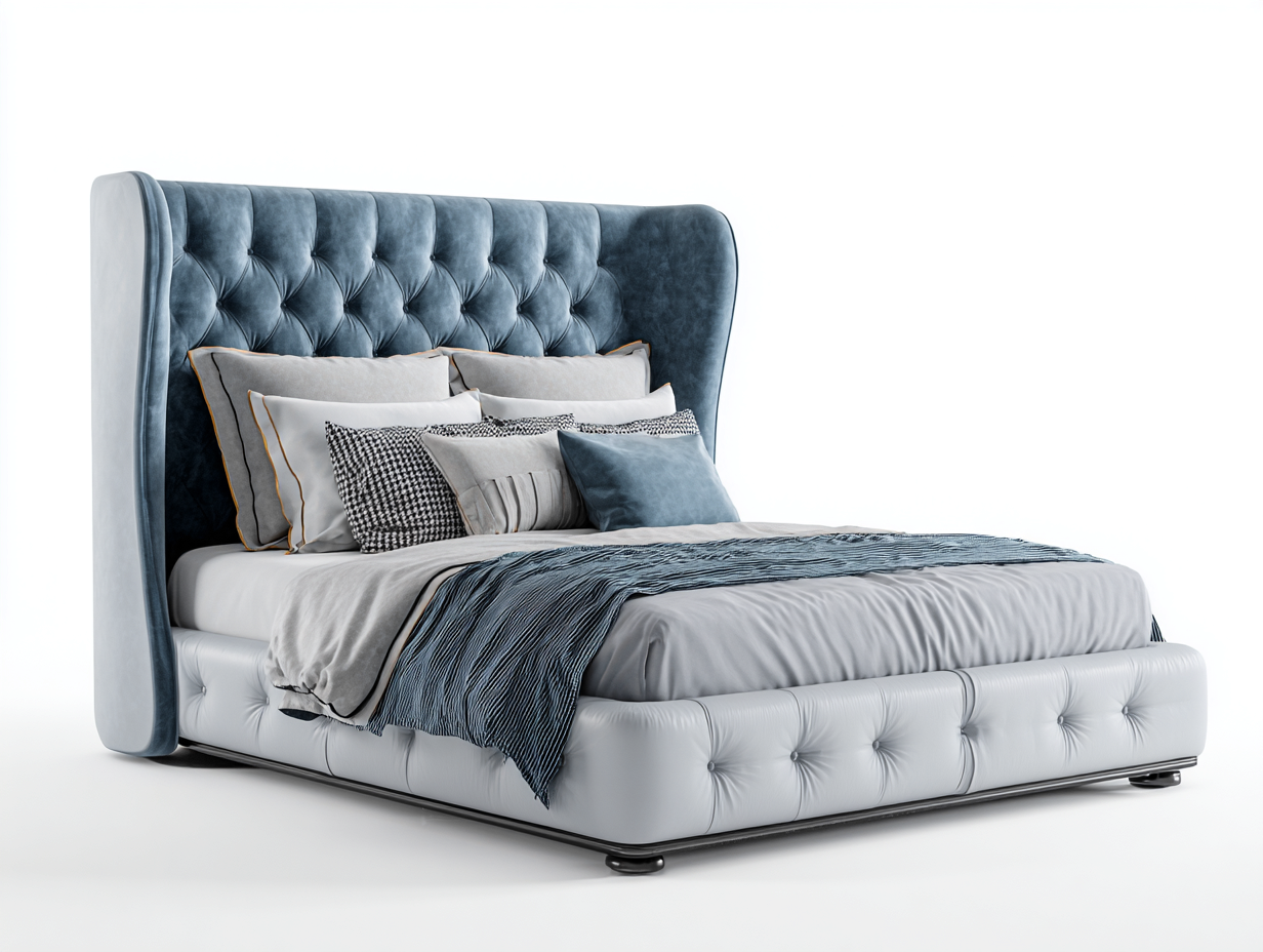 Doppelbett Polsterbett Samt 210x180x120 cm - Blau - Grau - Modernes Schlafzimmerdesign-Oakgonest