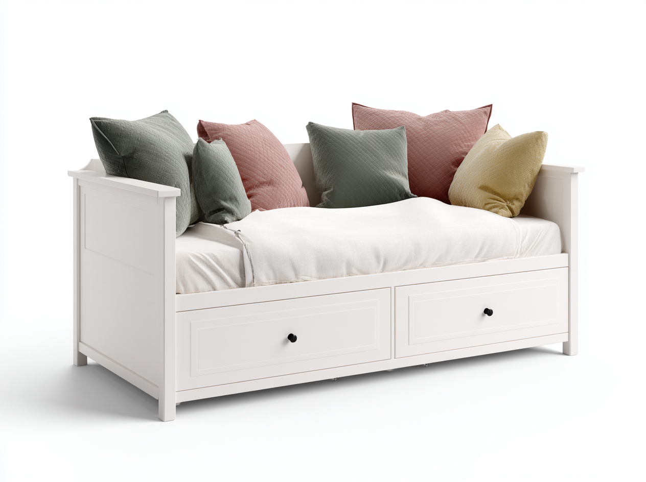 Schlafsofa Holz mit Stauraum 200x90x85 cm - Weiß - Landhausstil geeignet für Schlafzimmer und Gästezimmer-Oakgonest