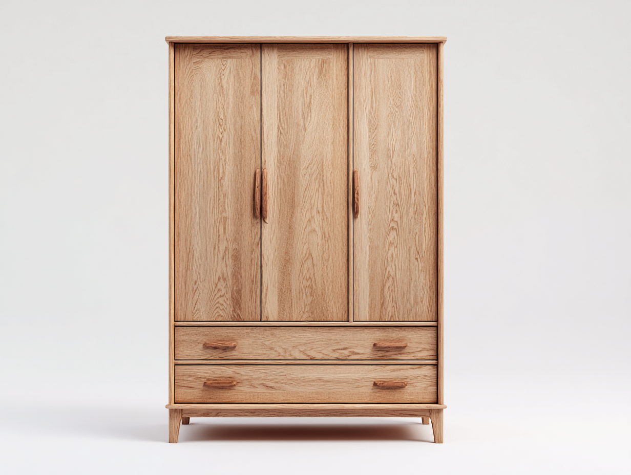 Kleiderschrank mit drei Türen Massivholz 120x55x190 cm - Naturholz - Modernes Design geeignet für Schlafzimmer und Gästezimmer-Oakgonest